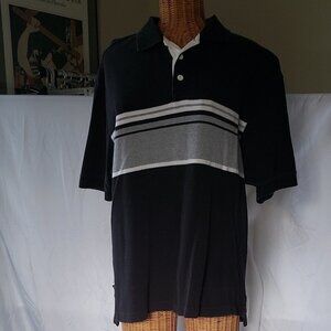 Men's GAP Pique Polo Shirt in Black w/Gray/White Stripes - L